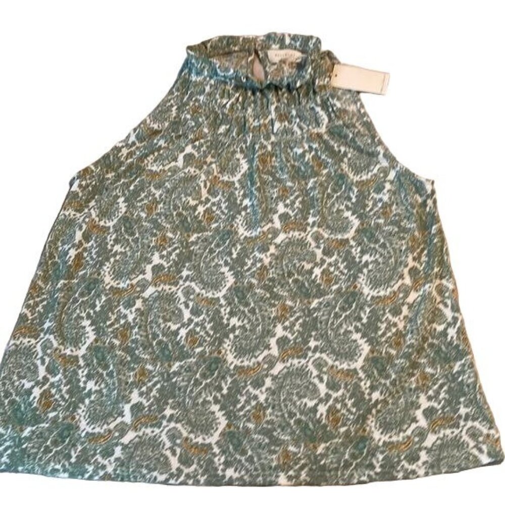 Melloday Green Paisley Print Sleeveless Halter Blouse Top Womens Medium New Styl
